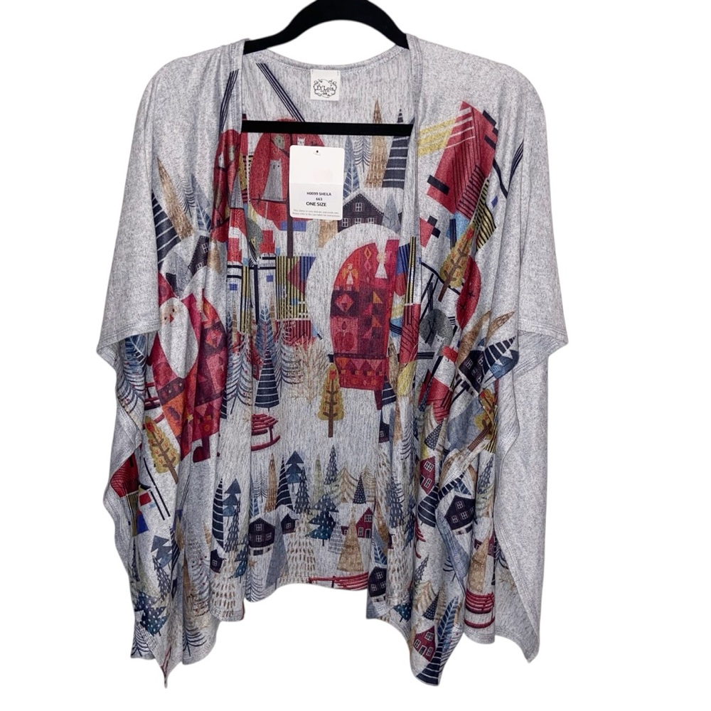 Et’ Lois Top Womens One Size Santa Holiday Christmas USA Art To Wear Poncho
